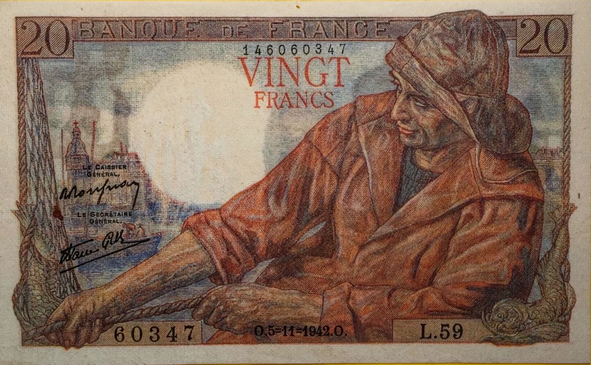 Billet de 20 francs édité le 5 Nov.1942
